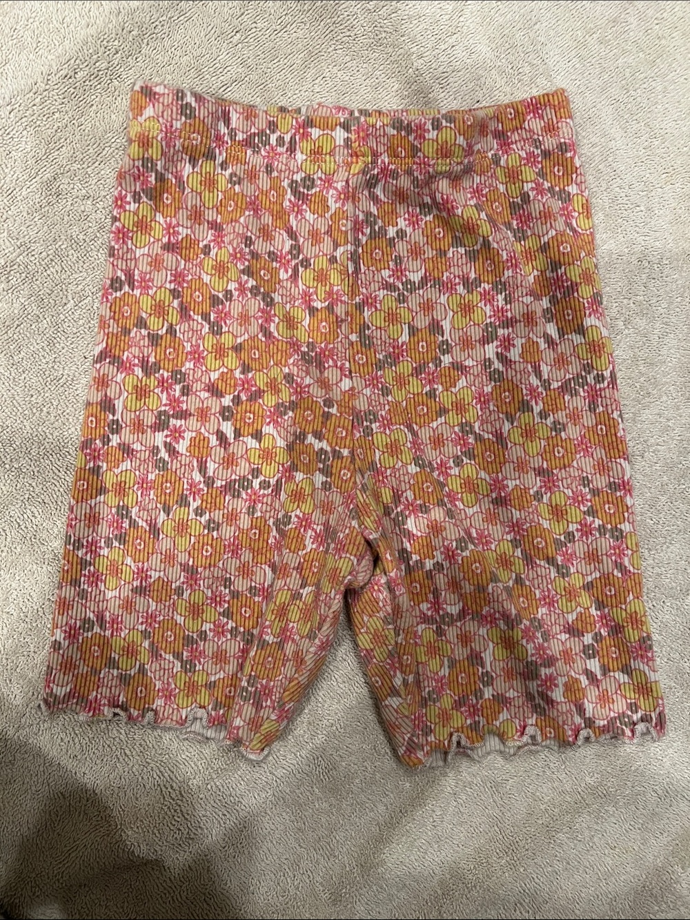 okie dokie Floral Ribbed Bike Shorts - Pink, Orange & Yellow